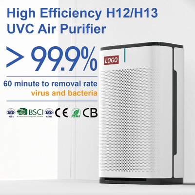 220V 120W UV HEPA منقي الهواء 600 قدم مربع مرشح هواء الغرفة الكبيرة